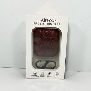 Designer Airpods Protection Case Brown Red Coffee Snakeskin w Keychain Clip New